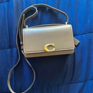 Coach Tan Leather Crossbody Bag with Gold Accent